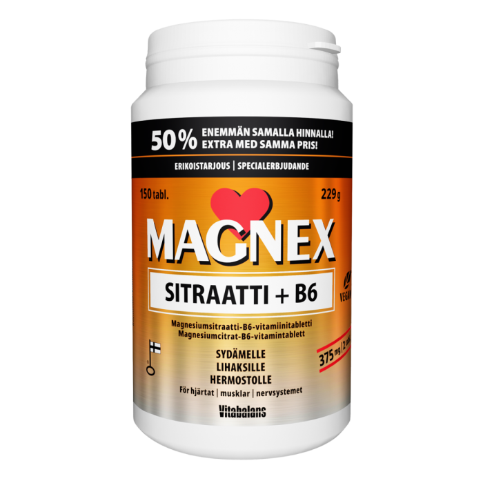 Magnex sitraatti 375 mg + B6  kampanjapakkaus 100 + 50 150 tabl