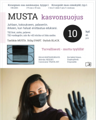 Kasvonsuojus musta 3 krs 10 kpl